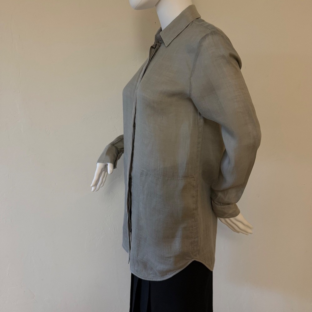 Lafayette 148 New York‎ Sage Green Grey Button Down Tunic Shirt Womens Petite P - Picture 5 of 13
